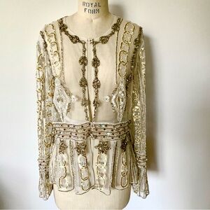 Net Cream Rhinestone Sequin Bead Jacket Medieval Style